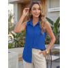 image:imageHOTOUCH Womens Sleeveless Button Down Shirts HiddenButton Front Collared Dressy Casual Blouses Loose Office Tank TopsRoyal Blue