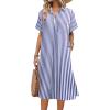 image:imageHOTOUCH Womens Dress Summer Casual Midi Short Sleeve Button Down Shirt Dresses Loose Beach Cover Up with Pockets01ablue Stripe