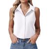 image:imageHOTOUCH Womens Sleeveless Button Down Shirts HiddenButton Front Collared Dressy Casual Blouses Loose Office Tank TopsAwhite