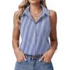 image:imageHOTOUCH Womens Sleeveless Button Down Shirts HiddenButton Front Collared Dressy Casual Blouses Loose Office Tank TopsBlue Striped
