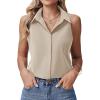 image:imageHOTOUCH Womens Sleeveless Button Down Shirts HiddenButton Front Collared Dressy Casual Blouses Loose Office Tank TopsCream