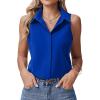 image:imageHOTOUCH Womens Sleeveless Button Down Shirts HiddenButton Front Collared Dressy Casual Blouses Loose Office Tank TopsRoyal Blue