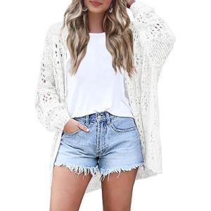 image:imageHOTOUCH Lightweight Crochet Cardigan for Women Long Sleeve Open Front Knit Oversized Cardigans SweatersAwhite