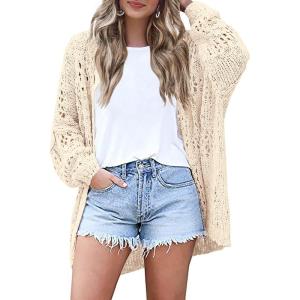 image:imageHOTOUCH Lightweight Crochet Cardigan for Women Long Sleeve Open Front Knit Oversized Cardigans SweatersBeige