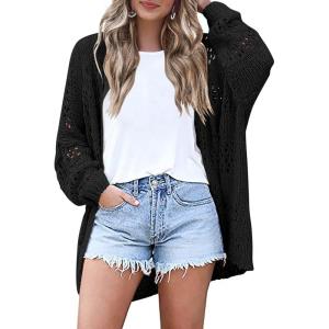image:imageHOTOUCH Lightweight Crochet Cardigan for Women Long Sleeve Open Front Knit Oversized Cardigans SweatersBlack