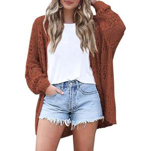 image:imageHOTOUCH Lightweight Crochet Cardigan for Women Long Sleeve Open Front Knit Oversized Cardigans SweatersDark Brown