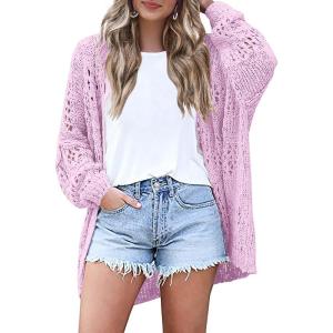 image:imageHOTOUCH Lightweight Crochet Cardigan for Women Long Sleeve Open Front Knit Oversized Cardigans SweatersLight Purple