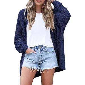 image:imageHOTOUCH Lightweight Crochet Cardigan for Women Long Sleeve Open Front Knit Oversized Cardigans SweatersNavy Blue