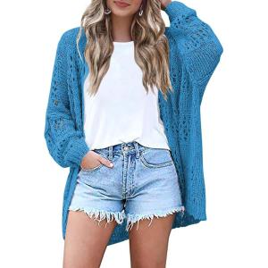 image:imageHOTOUCH Lightweight Crochet Cardigan for Women Long Sleeve Open Front Knit Oversized Cardigans SweatersSky Blue1