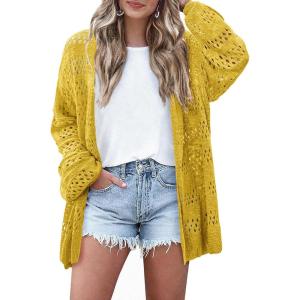 image:imageHOTOUCH Lightweight Crochet Cardigan for Women Long Sleeve Open Front Knit Oversized Cardigans SweatersYellow