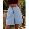 image:imageHOTOUCH Bermuda Shorts for Women Summer Dressy Casual Elastic High Waisted Wide Leg Knee Length Shorts with PocketsLight Blue