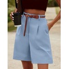 image:imageHOTOUCH Bermuda Shorts for Women Summer Dressy Casual Elastic High Waisted Wide Leg Knee Length Shorts with PocketsLight Blue