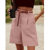 image:imageHOTOUCH Bermuda Shorts for Women Summer Dressy Casual Elastic High Waisted Wide Leg Knee Length Shorts with PocketsPink