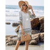 image:imageHOTOUCH Boho Dresses for Women Casual Beach Summer Dress V Neck 34 Long Sleeve Short Floral Print Swimsuit Cover Up Sundress01awhite