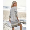 image:imageHOTOUCH Boho Dresses for Women Casual Beach Summer Dress V Neck 34 Long Sleeve Short Floral Print Swimsuit Cover Up Sundress01awhite