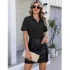 image:imageHOTOUCH Button Down Shirts for Women Short Sleeve Dress Shirts Fitted Business Casual Blouse Office Work TopsBlack