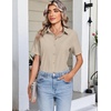 image:imageHOTOUCH Button Down Shirts for Women Short Sleeve Dress Shirts Fitted Business Casual Blouse Office Work TopsKhaki