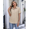 image:imageHOTOUCH Button Down Shirts for Women Short Sleeve Dress Shirts Fitted Business Casual Blouse Office Work TopsKhaki