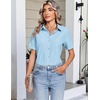 image:imageHOTOUCH Button Down Shirts for Women Short Sleeve Dress Shirts Fitted Business Casual Blouse Office Work TopsLight Blue