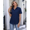 image:imageHOTOUCH Button Down Shirts for Women Short Sleeve Dress Shirts Fitted Business Casual Blouse Office Work TopsNavy Blue