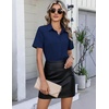 image:imageHOTOUCH Button Down Shirts for Women Short Sleeve Dress Shirts Fitted Business Casual Blouse Office Work TopsNavy Blue