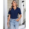 image:imageHOTOUCH Button Down Shirts for Women Short Sleeve Dress Shirts Fitted Business Casual Blouse Office Work TopsNavy Blue
