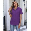 image:imageHOTOUCH Button Down Shirts for Women Short Sleeve Dress Shirts Fitted Business Casual Blouse Office Work TopsPurple