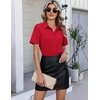 image:imageHOTOUCH Button Down Shirts for Women Short Sleeve Dress Shirts Fitted Business Casual Blouse Office Work TopsRed
