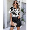 image:imageHOTOUCH Button Down Shirts for Women Short Sleeve Dress Shirts Fitted Business Casual Blouse Office Work TopsZblack  White Geometry