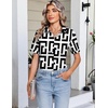 image:imageHOTOUCH Button Down Shirts for Women Short Sleeve Dress Shirts Fitted Business Casual Blouse Office Work TopsZblack  White Geometry