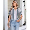 image:imageHOTOUCH Button Down Shirts for Women Short Sleeve Dress Shirts Fitted Business Casual Blouse Office Work TopsZstripes Multicolor