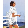 image:imageHOTOUCH Linen Shirts for Women Button Down Short Sleeve Tops Cotton Blouses Collared Buttonup Beach Vacation OutfitsA01white Print