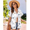 image:imageHOTOUCH Linen Shirts for Women Button Down Short Sleeve Tops Cotton Blouses Collared Buttonup Beach Vacation OutfitsA01white Print