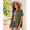 image:imageHOTOUCH Linen Shirts for Women Button Down Short Sleeve Tops Cotton Blouses Collared Buttonup Beach Vacation OutfitsArmy Green