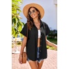 image:imageHOTOUCH Linen Shirts for Women Button Down Short Sleeve Tops Cotton Blouses Collared Buttonup Beach Vacation OutfitsBlack