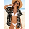 image:imageHOTOUCH Linen Shirts for Women Button Down Short Sleeve Tops Cotton Blouses Collared Buttonup Beach Vacation OutfitsBlack Hawaiian