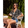 image:imageHOTOUCH Linen Shirts for Women Button Down Short Sleeve Tops Cotton Blouses Collared Buttonup Beach Vacation OutfitsBlack Hawaiian