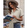 image:imageHOTOUCH Linen Shirts for Women Button Down Short Sleeve Tops Cotton Blouses Collared Buttonup Beach Vacation OutfitsKhaki