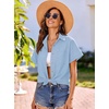 image:imageHOTOUCH Linen Shirts for Women Button Down Short Sleeve Tops Cotton Blouses Collared Buttonup Beach Vacation OutfitsLight Blue