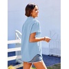 image:imageHOTOUCH Linen Shirts for Women Button Down Short Sleeve Tops Cotton Blouses Collared Buttonup Beach Vacation OutfitsLight Blue