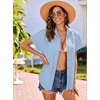 image:imageHOTOUCH Linen Shirts for Women Button Down Short Sleeve Tops Cotton Blouses Collared Buttonup Beach Vacation OutfitsLight Blue
