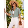 image:imageHOTOUCH Linen Shirts for Women Button Down Short Sleeve Tops Cotton Blouses Collared Buttonup Beach Vacation OutfitsLight Green