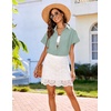 image:imageHOTOUCH Linen Shirts for Women Button Down Short Sleeve Tops Cotton Blouses Collared Buttonup Beach Vacation OutfitsLight Green
