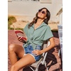 image:imageHOTOUCH Linen Shirts for Women Button Down Short Sleeve Tops Cotton Blouses Collared Buttonup Beach Vacation OutfitsLight Green