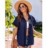 image:imageHOTOUCH Linen Shirts for Women Button Down Short Sleeve Tops Cotton Blouses Collared Buttonup Beach Vacation OutfitsNavy Blue
