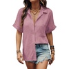 image:imageHOTOUCH Linen Shirts for Women Button Down Short Sleeve Tops Cotton Blouses Collared Buttonup Beach Vacation OutfitsRusty Rose