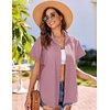 image:imageHOTOUCH Linen Shirts for Women Button Down Short Sleeve Tops Cotton Blouses Collared Buttonup Beach Vacation OutfitsRusty Rose