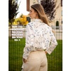 image:imageHOTOUCH Womens Button Down Shirts Linen Cotton Long Sleeve Blouses Casual Collared Loose Fit Gauze Tops with PocketBwhite Leaves