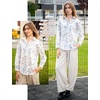 image:imageHOTOUCH Womens Button Down Shirts Linen Cotton Long Sleeve Blouses Casual Collared Loose Fit Gauze Tops with PocketBwhite Leaves