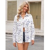 image:imageHOTOUCH Womens Button Down Shirts Linen Cotton Long Sleeve Blouses Casual Collared Loose Fit Gauze Tops with PocketBwhite Leaves